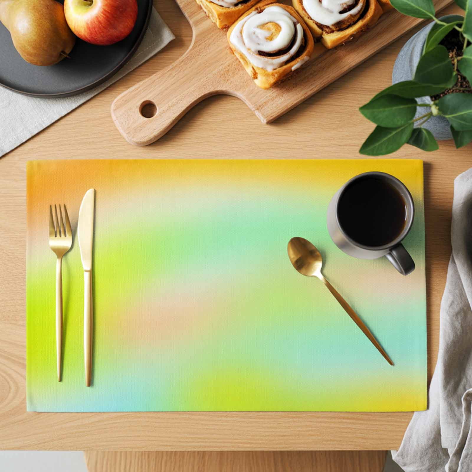 Blurred Colors Placemats Set of 12 Abstract Yellow Green Pastel Swirls ...
