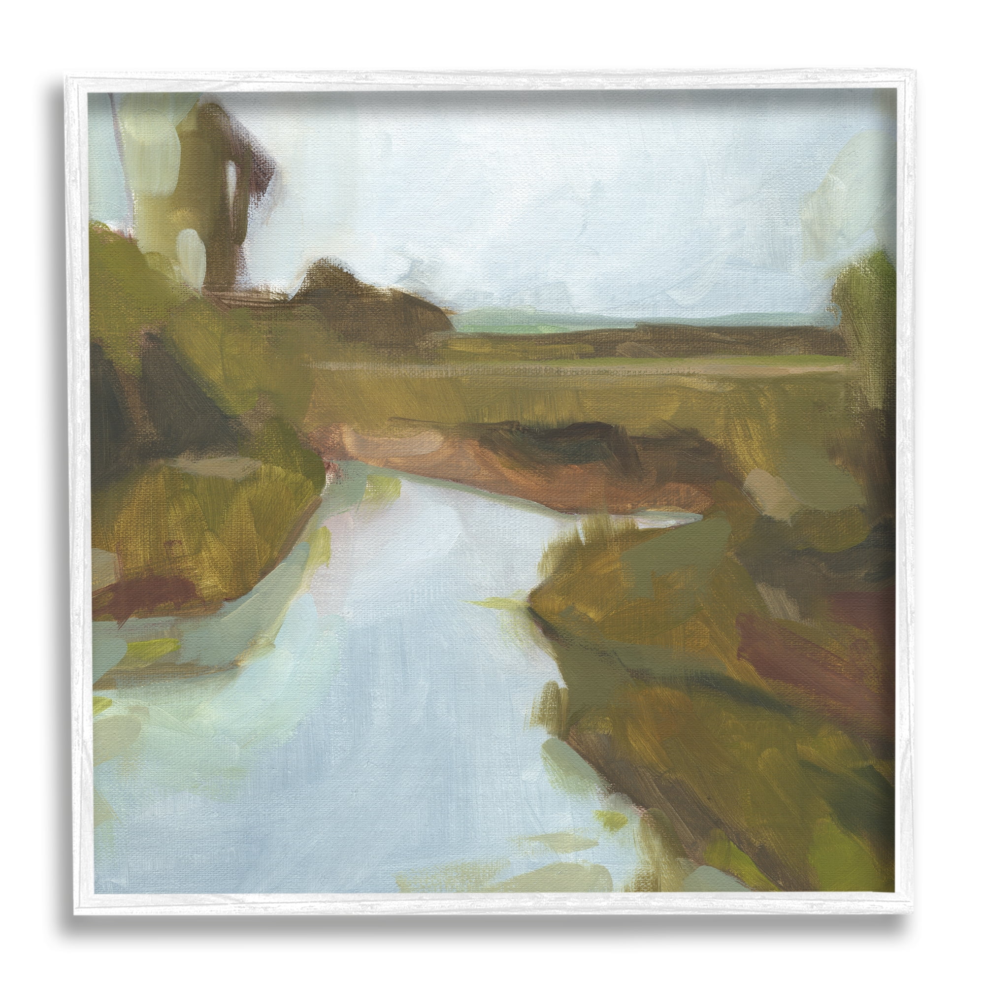 Blurred Country Creek Landscape Soft Murky Waters Abstract Framed Art Print Wall Art, 17x17