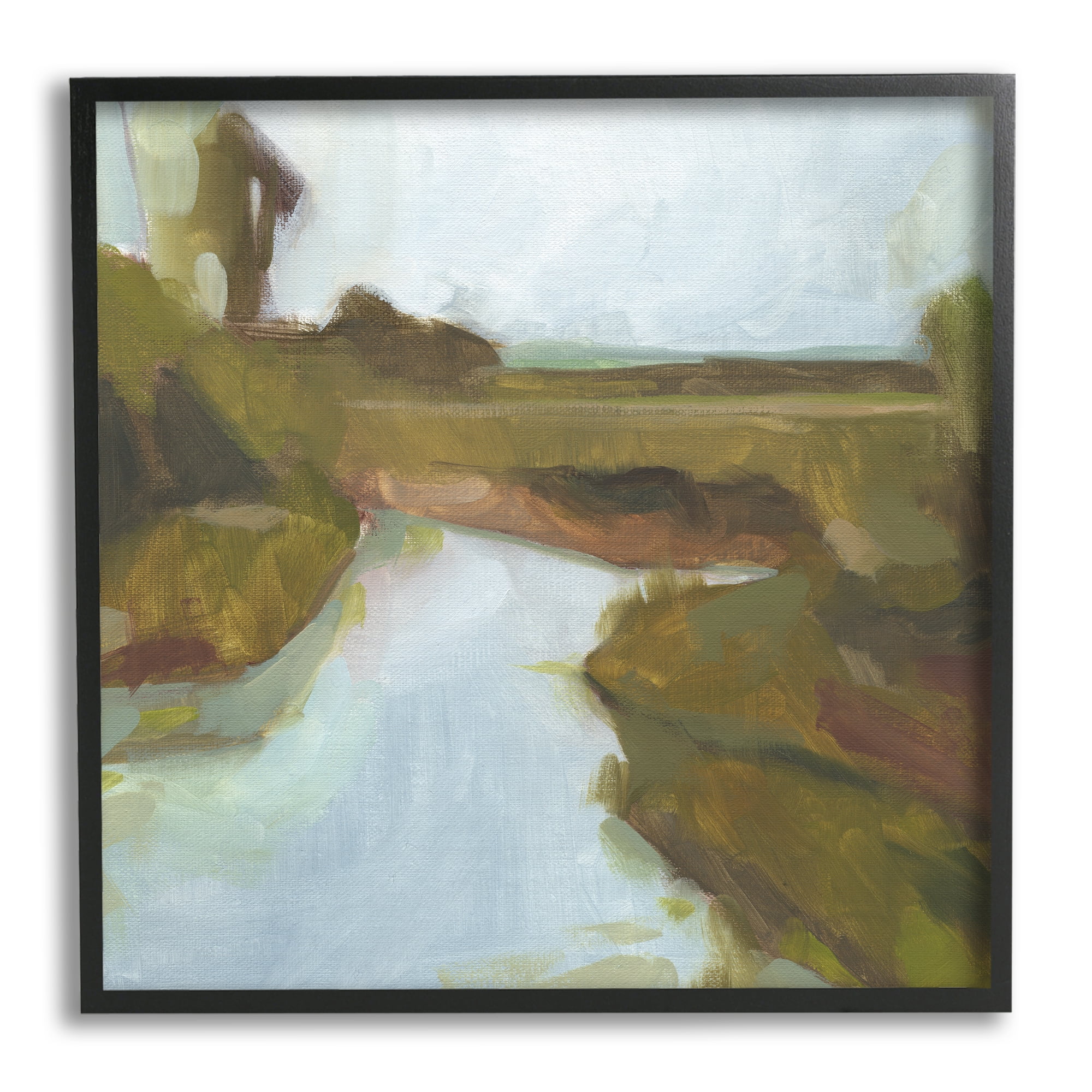 Blurred Country Creek Landscape Soft Murky Waters Abstract Framed Art Print Wall Art, 17x17