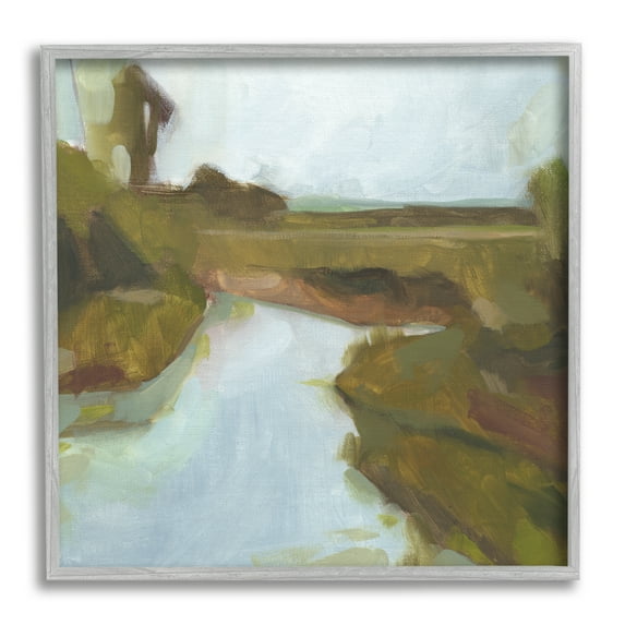 Blurred Country Creek Landscape Soft Murky Waters Abstract Framed Art Print Wall Art, 17x17