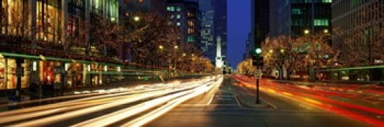 Blurred Motion Cars Michigan Avenue Christmas Lights Chicago Illinois USA Canvas Art - Panoramic Images (18 x 6)