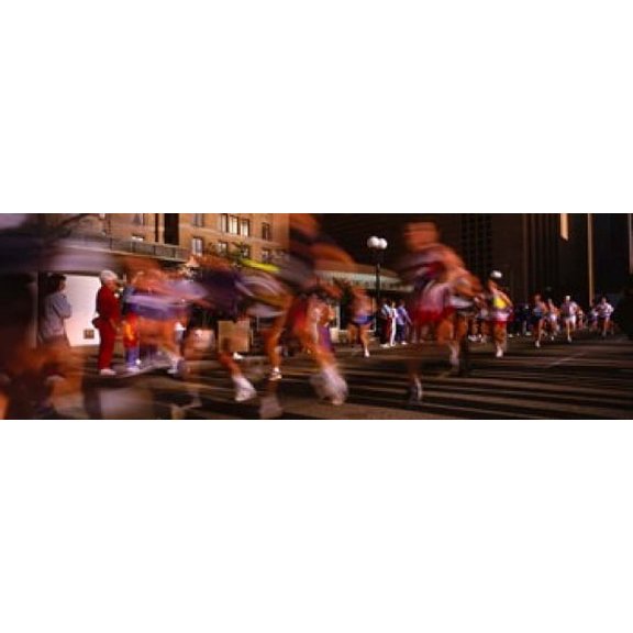 Blurred Motion Of Marathon Runners Houston Texas USA Canvas Art - Panoramic Images (18 x 6)