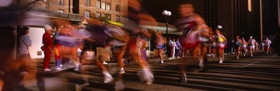 Blurred Motion Of Marathon Runners Houston Texas USA Canvas Art - Panoramic Images (36 x 12)