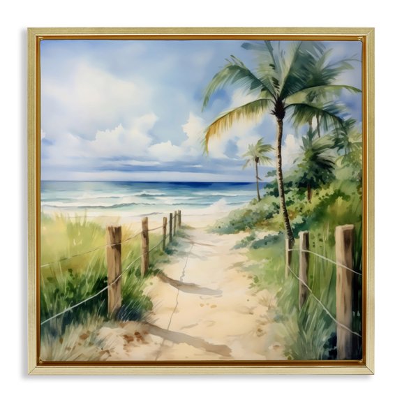 Stupell Industries Blurred Palm Tree Beach Gold Framed Floater Canvas Wall Art, design by LSR Design Studio, 18 x 18
