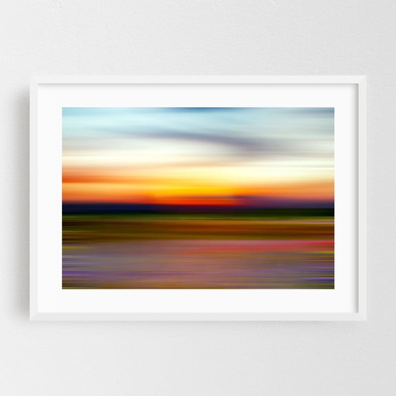 Blurred Sunset Hues - Photography Abstract Sunset Minimalist Nature Landscape Scenic White Framed Wall Art Print 24 x 36 inches