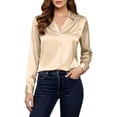 thumbnail image 1 of Blusas De Mujer Elegantes, Yigetop Womens Tops Long Sleeve Blouse Satin Blouses Casual Button Down Silk Shirts Dressy Work Tunic Top Silk Blouse for Women Beige S, 1 of 6