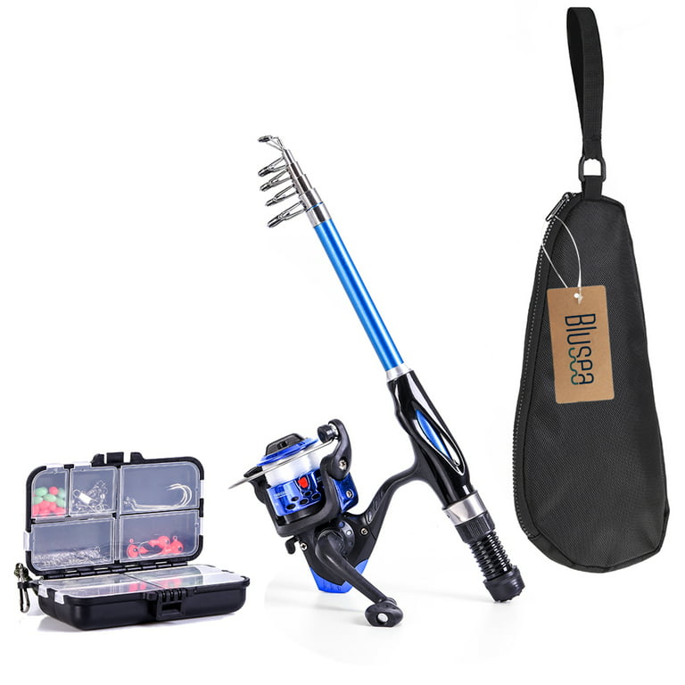 Blusea 1.3m Fishing Rod Kit, Telescopic Fishing Pole and Reel Combo Full  Kit with Line Lures Hooks Carrier Bag for Travel Saltwater Freshwater Boat