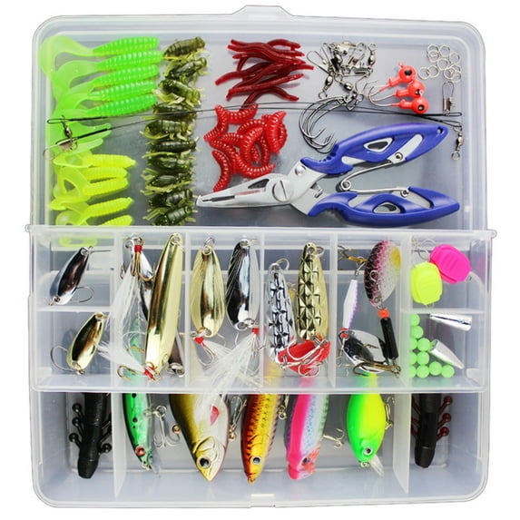Blusea 101 Pieces Fishing Lures Tackle Mixed Hard Baits Soft Baits Topwater Floating Fishing Lures Hooks Fishing Accessories Kit