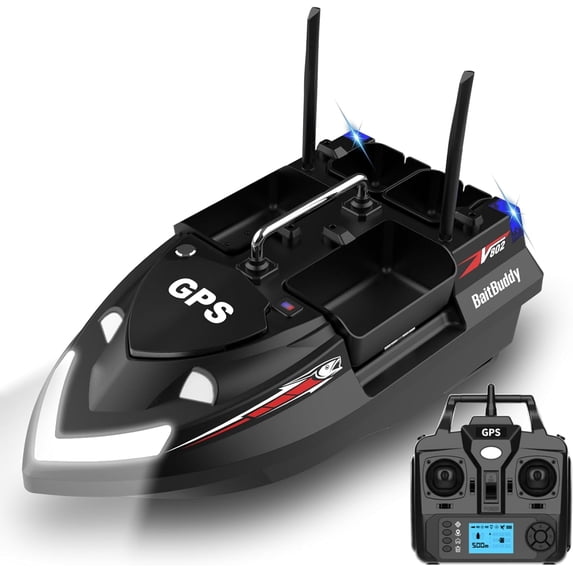 Blusea 4 Boxes RC Bait Boat for Fishing with 6.6lbs Load Capacity, 12000mAh Battery & Dual Motor&Antena for 1600ft Long-Range Bait Deployment