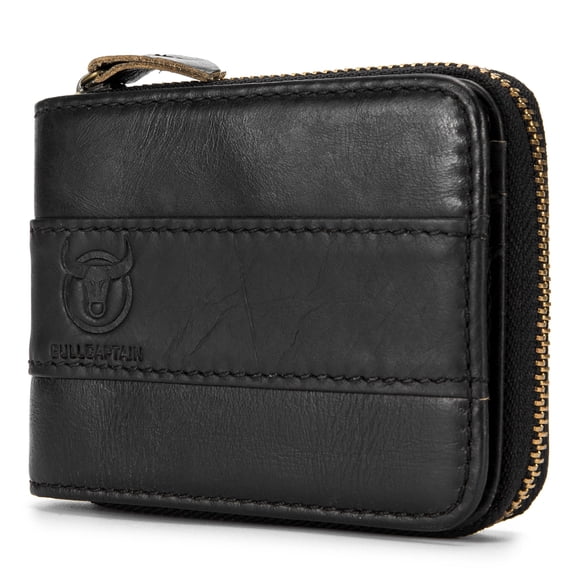 Blusea Mens Leather Wallet Zipper RFID Blocking Wallets Coins Purse