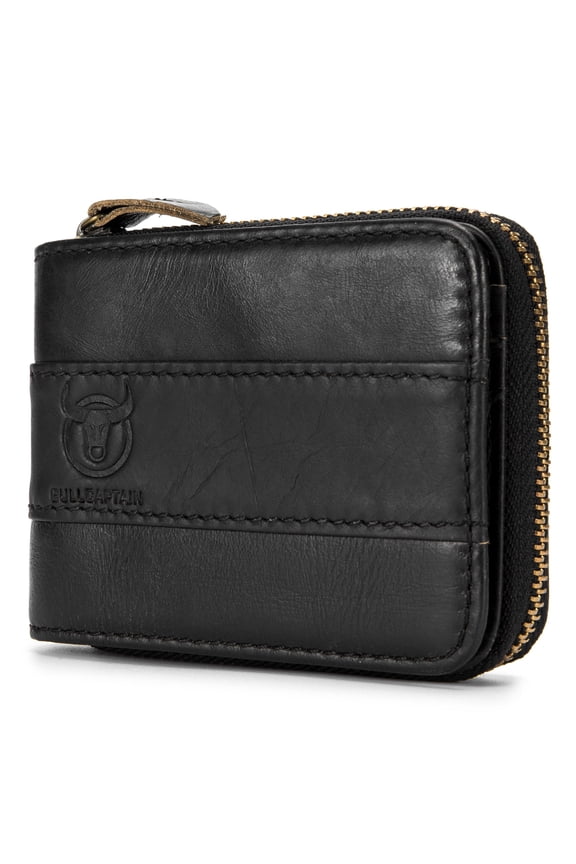 Mens Leather Wallet Zipper RFID Blocking Wallets Coins Purse