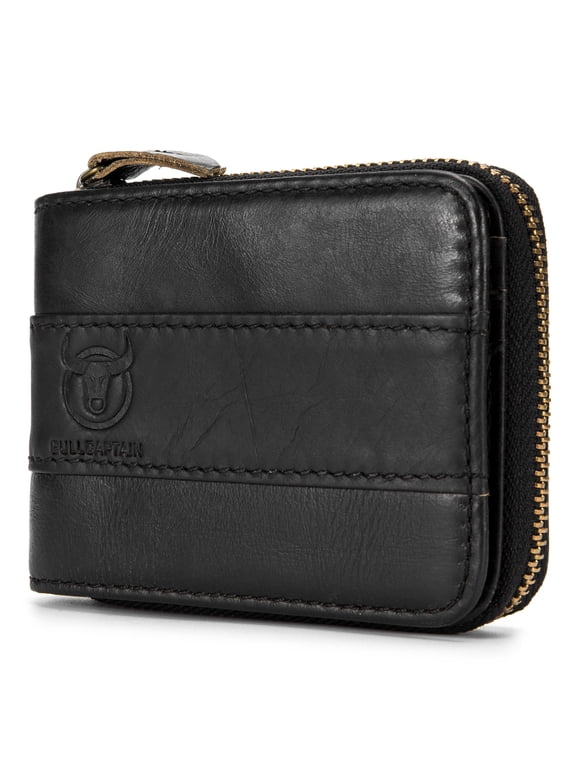 Mens Leather Wallet Zipper RFID Blocking Wallets Coins Purse