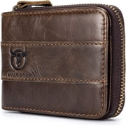 Blusea Mens Leather Wallet Zipper RFID Blocking Wallets Coins Purse