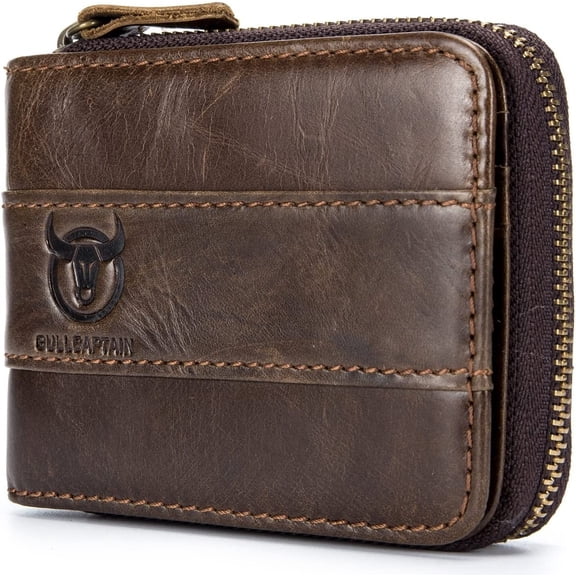Blusea Mens Leather Wallet Zipper RFID Blocking Wallets Coins Purse
