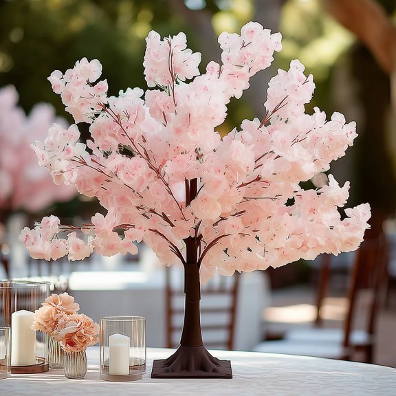 Blush 3 feet Silk Artificial Cherry Blossom Tree Centerpiece and Metal Base