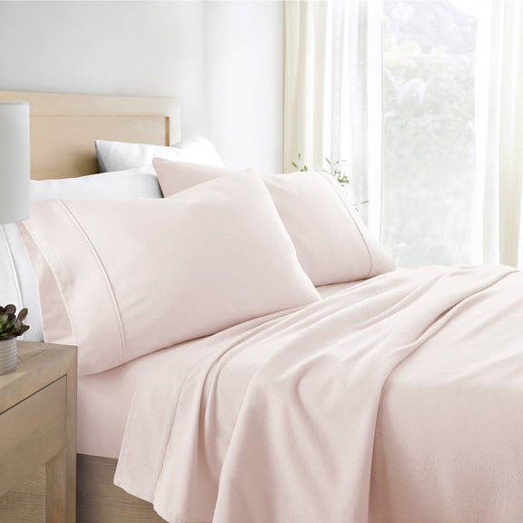 Blush 4 Piece 100% Cotton Flannel Deep Pocket Sheet Set, King, by Noble Linens