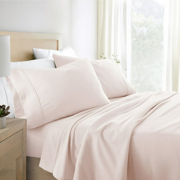 Blush 4 Piece 100% Cotton Flannel Deep Pocket Sheet Set, Twin, by Noble Linens