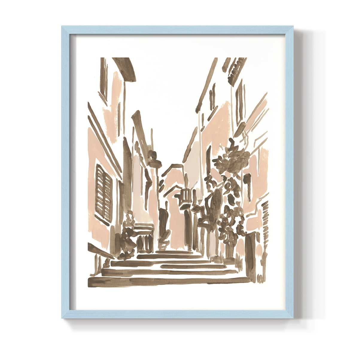 Blush Architecture Study I Framed Print in Blue Solid Wood Framed Print No Nail Hanging