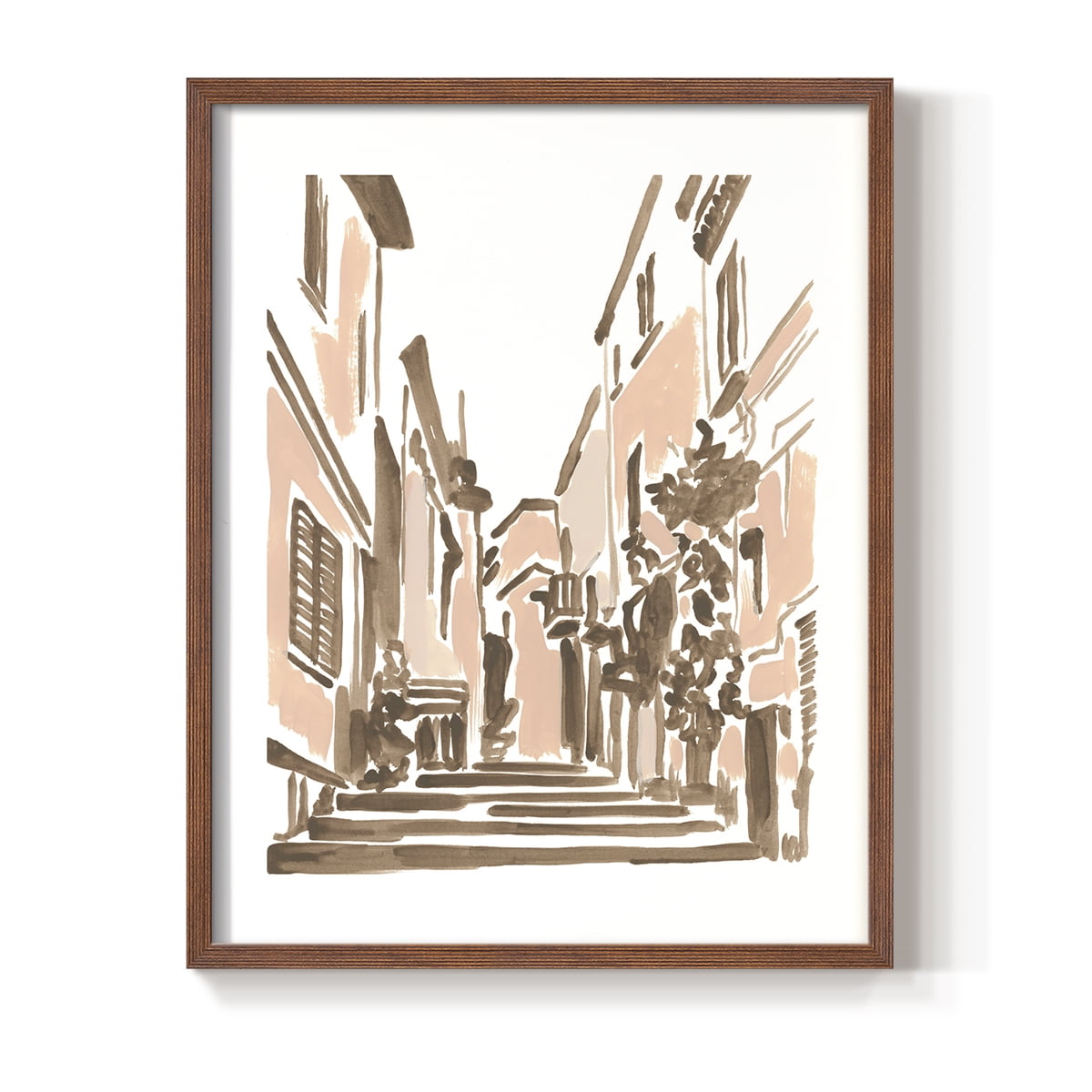 Blush Architecture Study I Framed Print in Brown Solid Wood Framed Print No Nail Hanging