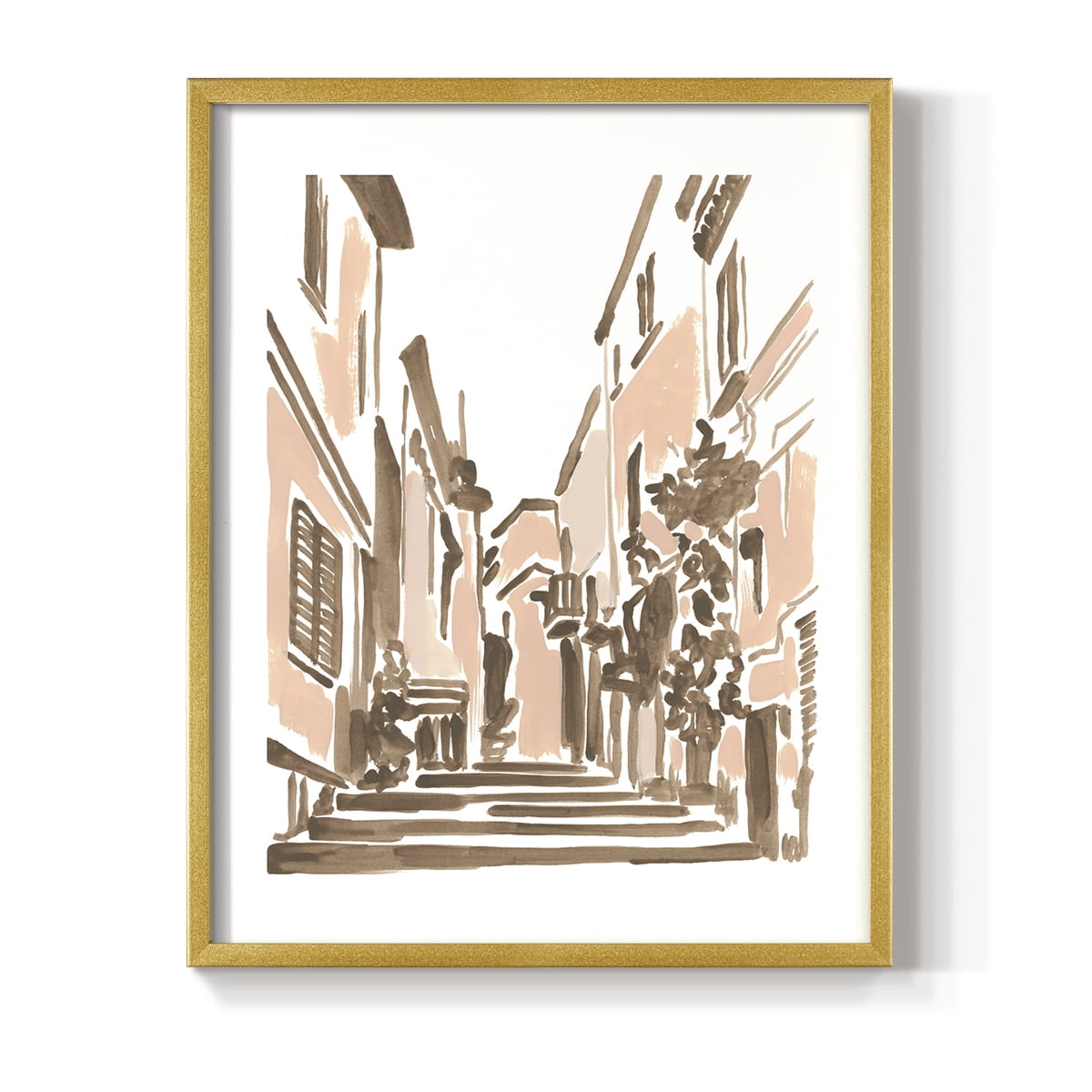 Blush Architecture Study I Framed Print in Gold Solid Wood Framed Print No Nail Hanging