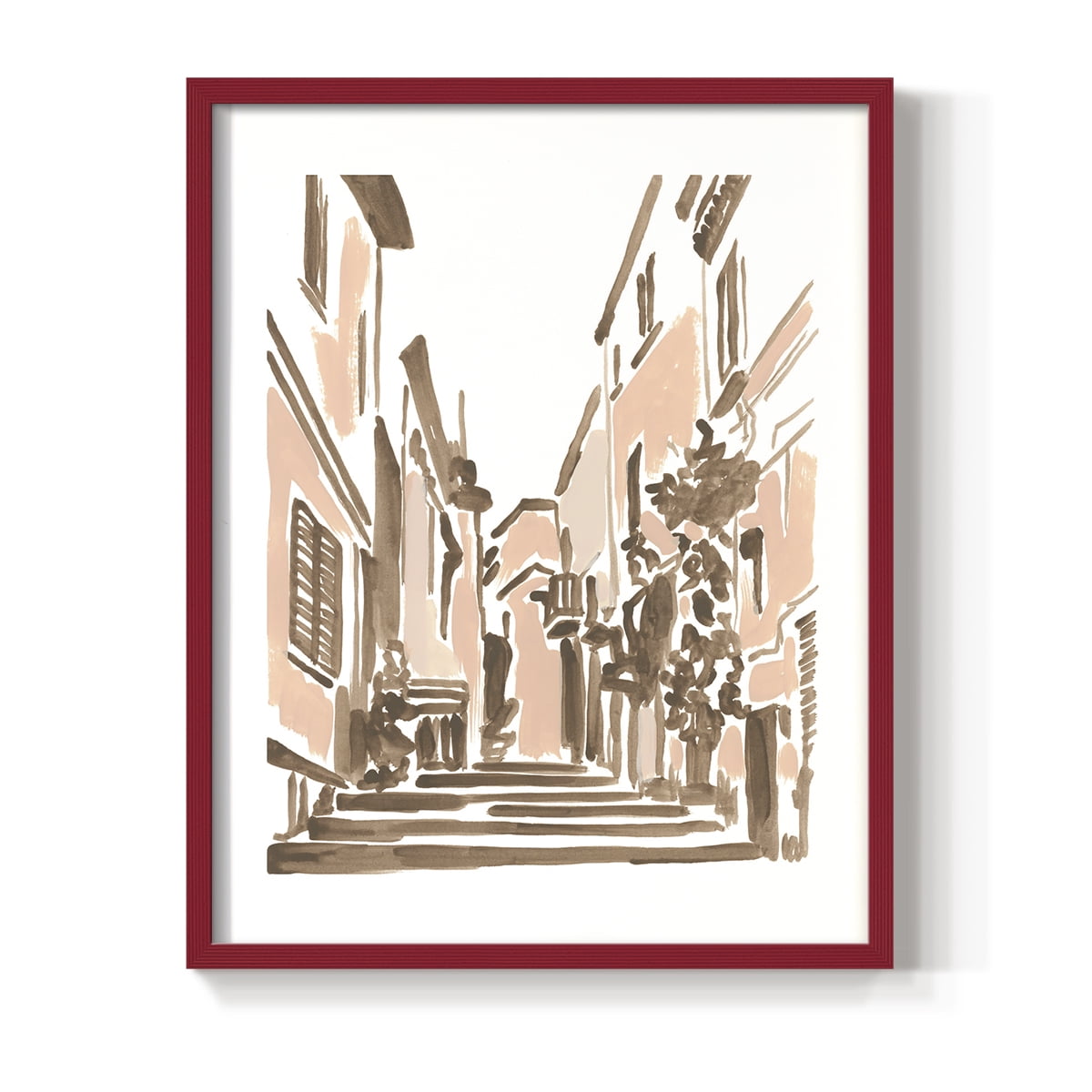 Blush Architecture Study I Framed Print in Red Solid Wood Framed Print No Nail Hanging