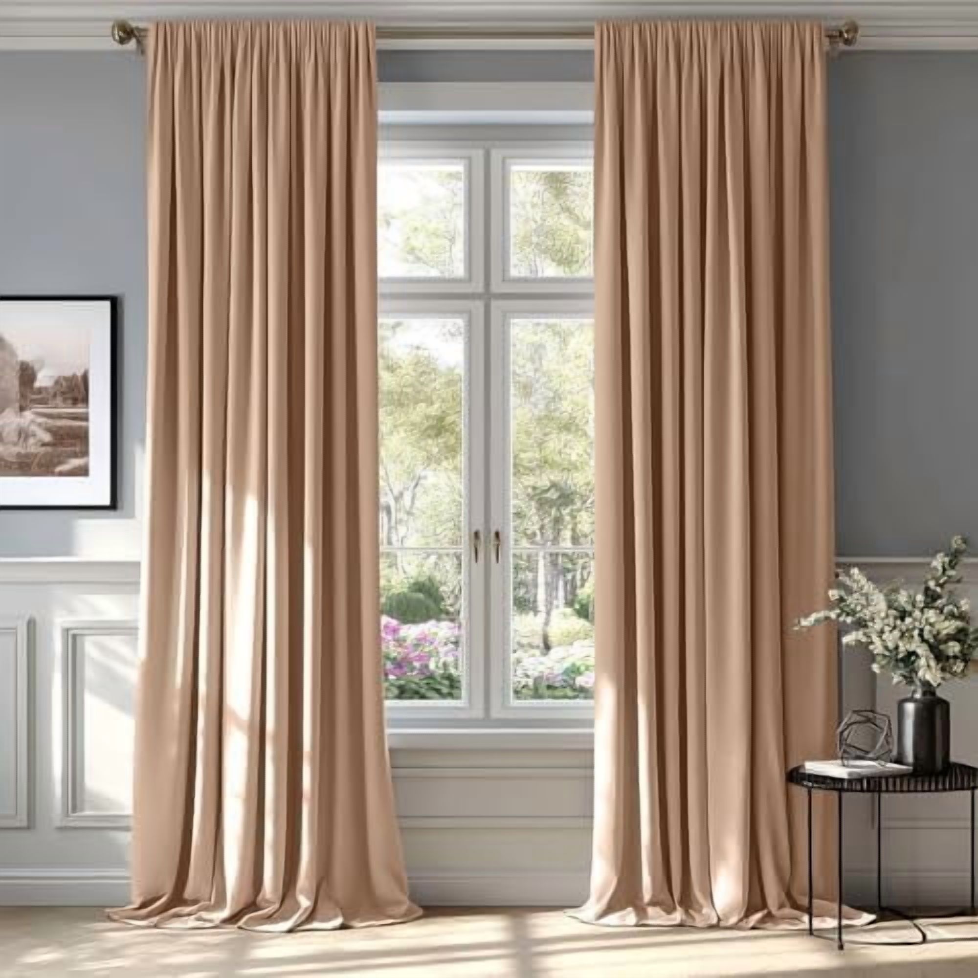 Blush Beige Velvet Curtains Thermal Insulated Blackout Curtain Drapes