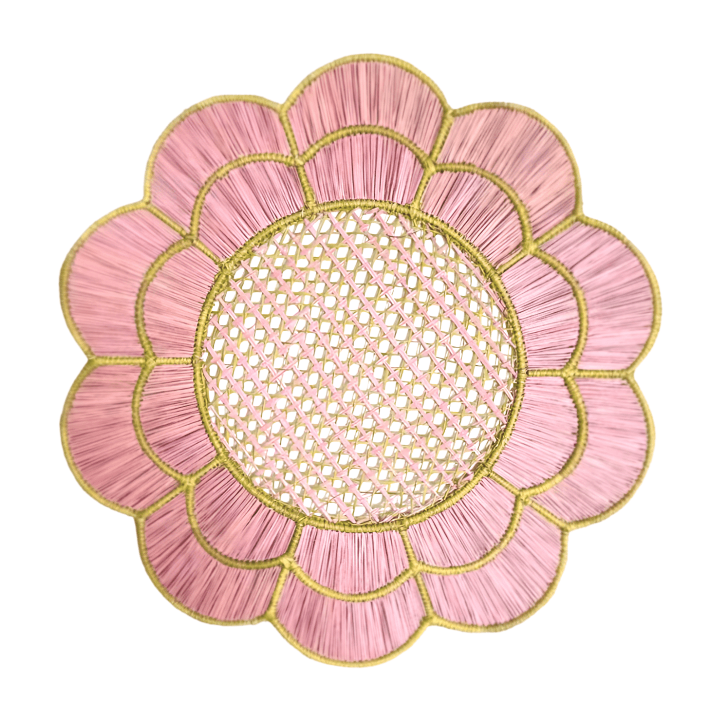 Blush Bloom Handwoven Placemat – Pink Iraca Palm Straw Table Decor