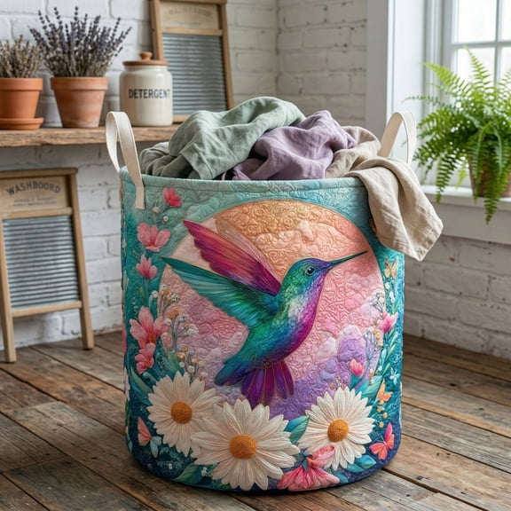 Blush Bloom Quilted Laundry Basket