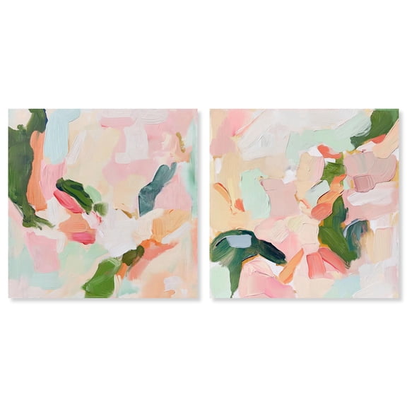 Blush Boho Minimal Wall Print Set Canvas Pastel Abstract Art by Art Remedy, Gallery Wrapped, 12 x 12