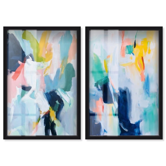 Blush Boho Minimalist Pair Set Shadowbox Blue Wall Art by Art Remedy, Black Frame, 20 x 30