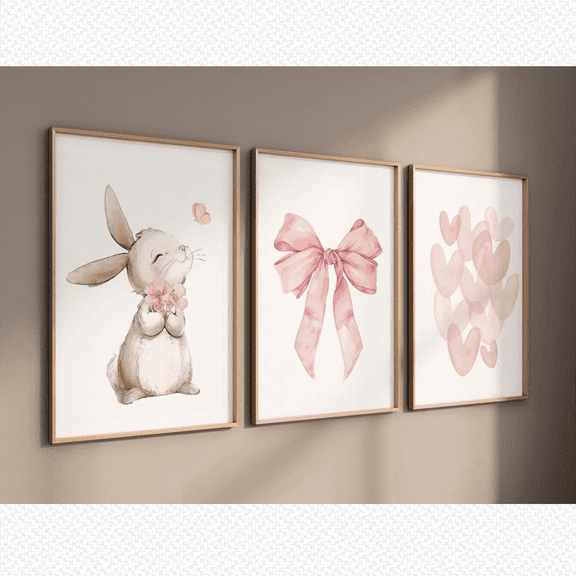 Blush Bunny Baby Girl Nursery Pink Bow Heart Variant 2 Poster