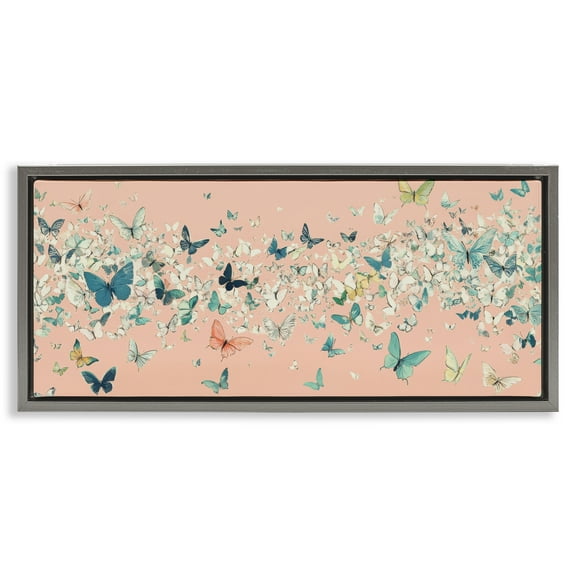 Stupell Industries Blush Butterfly Soiree Gray Framed Floater Canvas Wall Art, design by Petal Prints Design