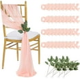 thumbnail image 1 of Blush Chair Sashes Wedding: 36 Pieces Long Sheer Wedding Aisle Chair Decorations Tulle ChairCovers with Artificial Eucalyptus, 1 of 13