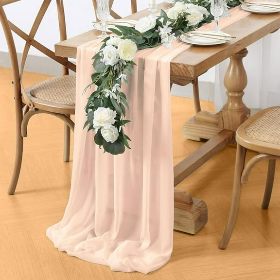 Blush Chiffon Table Runner 29x120 Inches for Home /Banquet Wedding Party Event Table Decoration