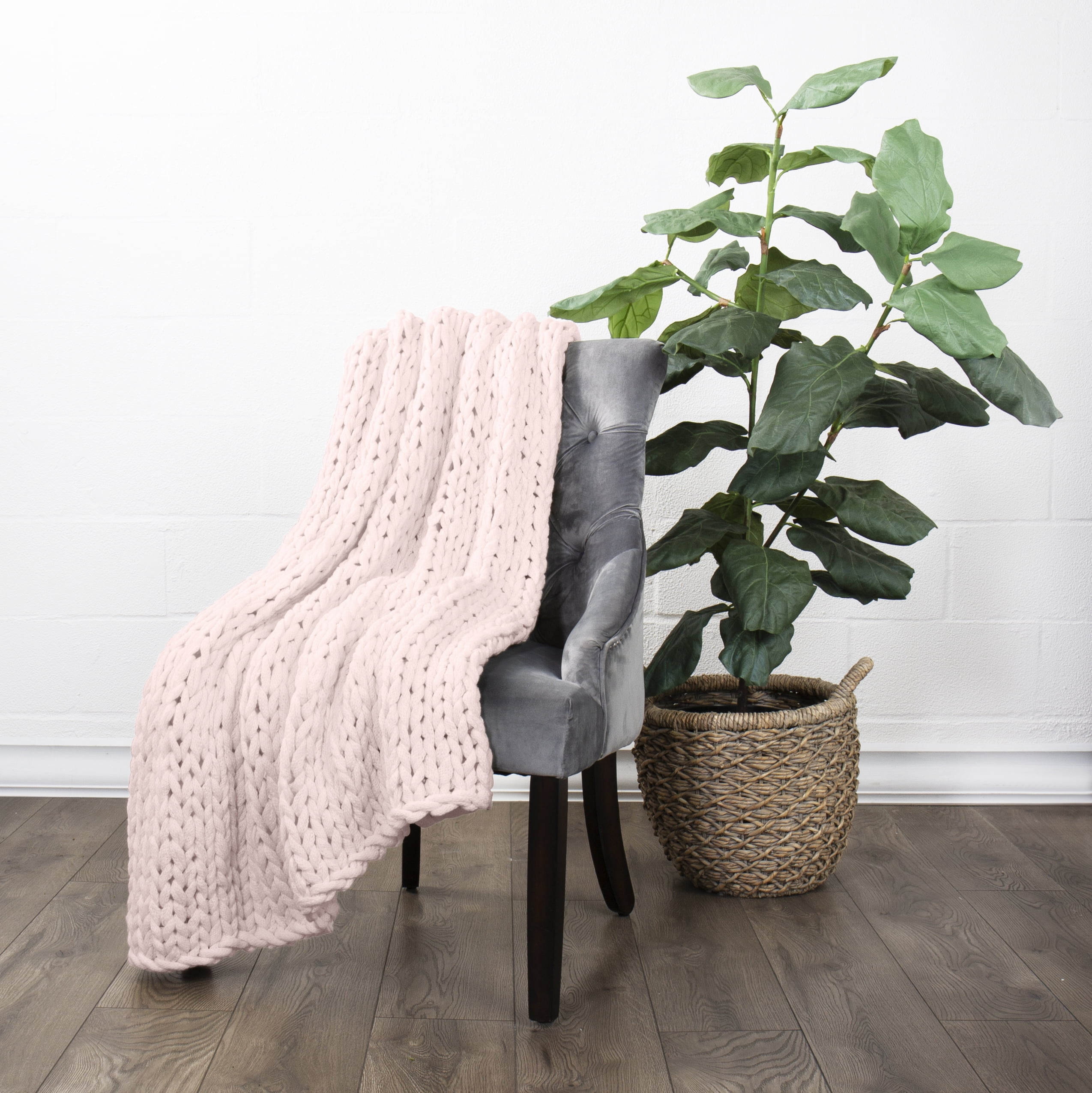 Blush Chunky Knit Throw Blanket, One Size, by Noble Linens