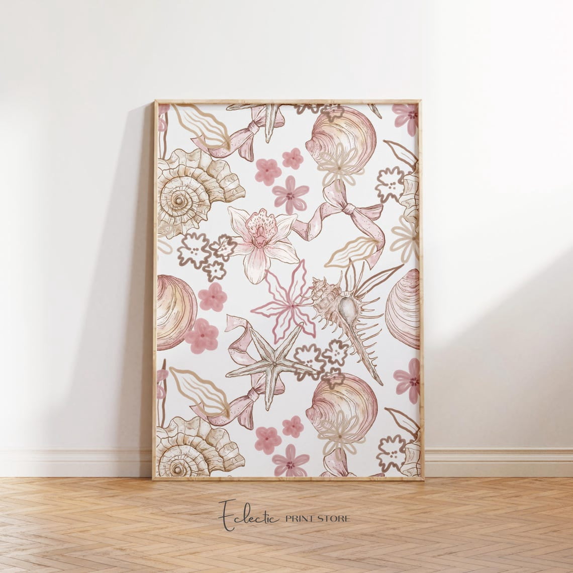Seeshell Pattern Blush Coastal Shell Pattern Wall Art Pink Seashell Floral Print Soft ...