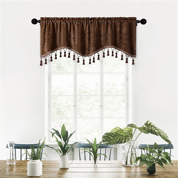 Blush Coffee Velvet Valances Curtains for Kitchen/Nursery Girls Room, Half Window Tassel Tier Curtains Room Darkening Home Decor for Living Room, W52 x L18, 1 Panels