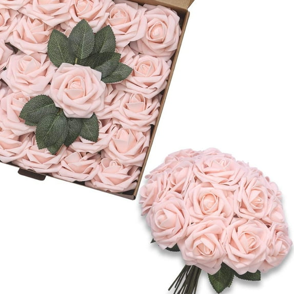 (Blush Color) Artificial Foam Roses w/Stem -  Centerpieces Arrangements Baby Shower DIY Wedding Bouquets Party Home Decorations