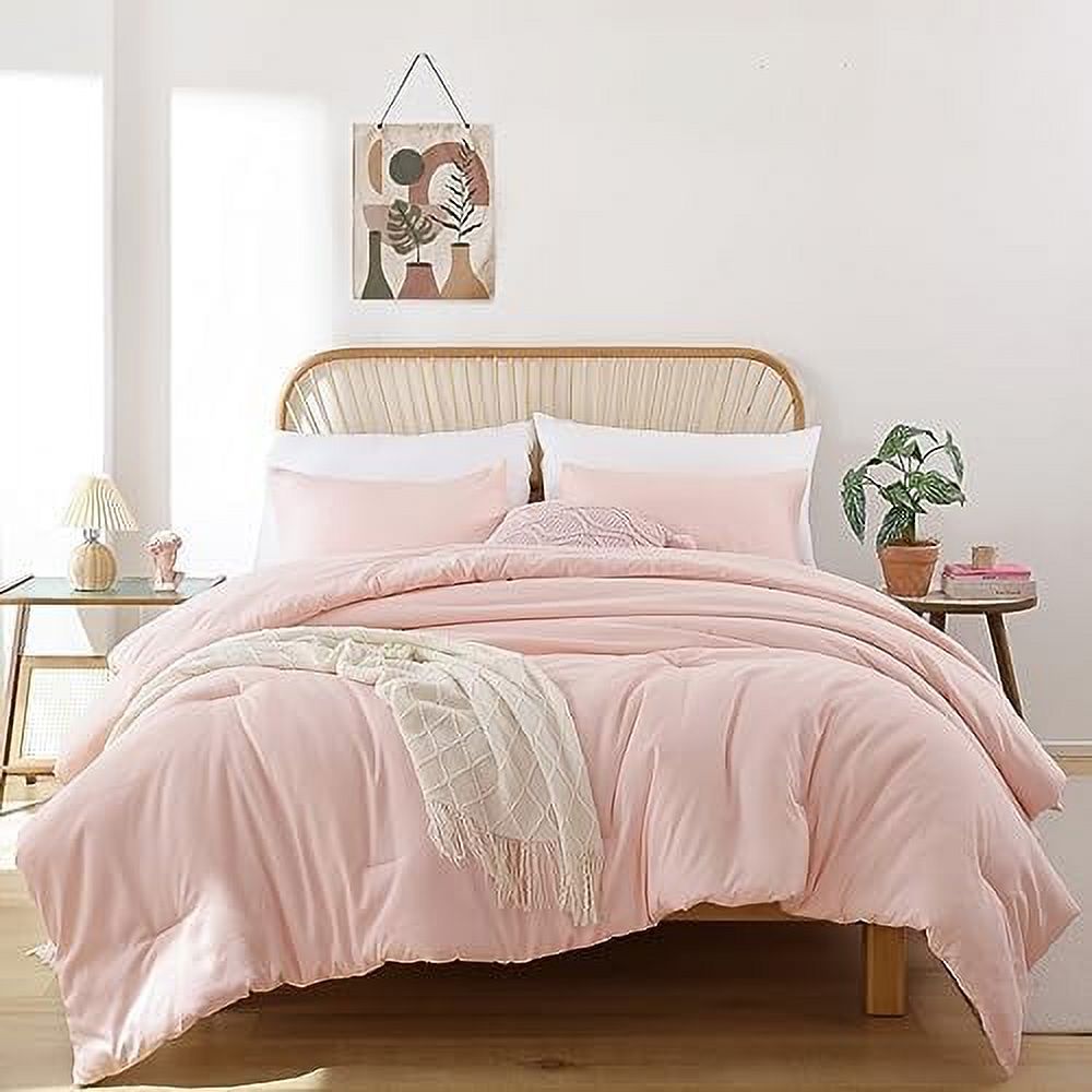 Blush Comforter Set Queen, 3pcs (1 Boho Pink Comforter & 2 Pillowcases) All Season Soft Bedding Lightweight Bedspread Blanket Quilt