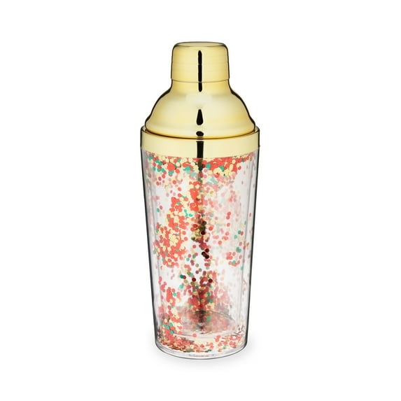 Blush Confetti Cocktail Shaker with Lid and Built-in Strainer, Gold