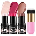 thumbnail image 1 of Blush & Contour & Highlighter Stick + Pink Makeup Brush 4-Piece Set,Multi-use Makeup Stick for Eyes,Lips & Cheeks, 1 of 11