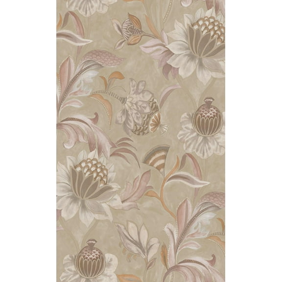 Blush Coral Jacobean Style Floral Wallpaper