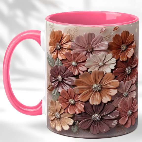 Blush Daisy Coffee Mug, Soft Floral Mug, Ceramic 11 oz