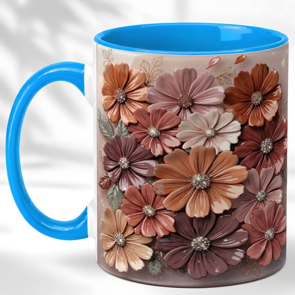 Blush Daisy Coffee Mug, Soft Floral Mug, Ceramic 11 oz