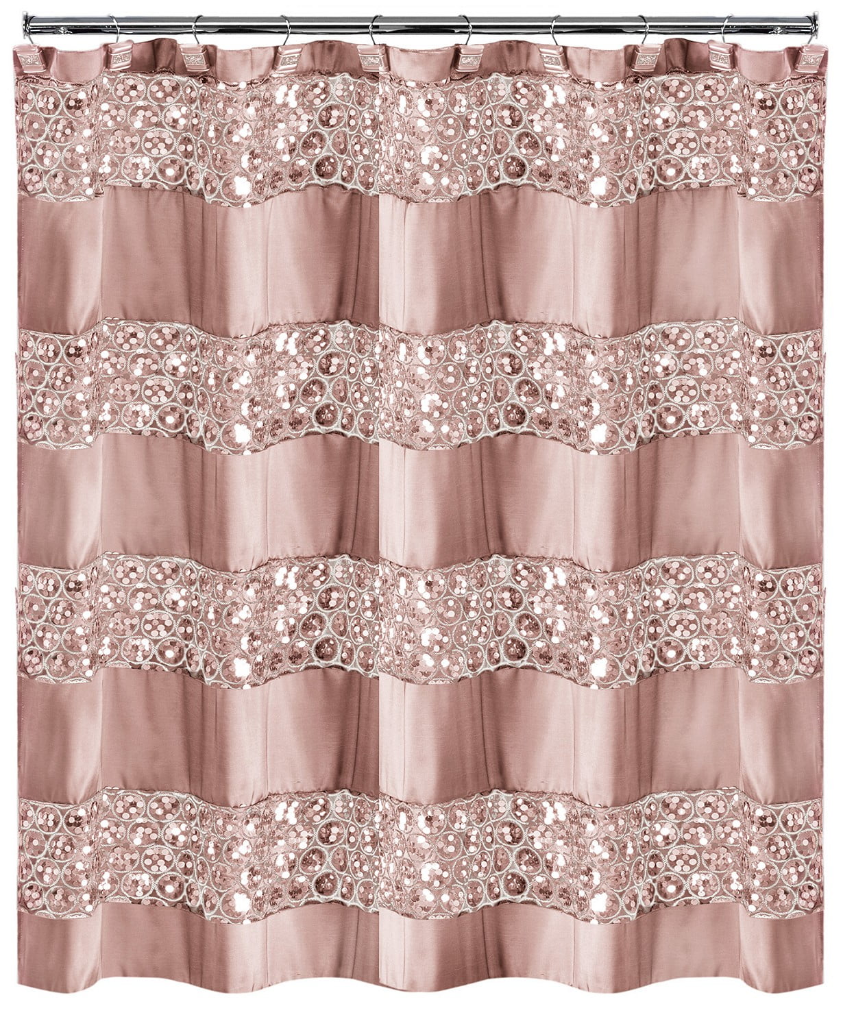 Blush Pink Sequin Polyester Shower Curtain