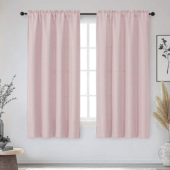 Blush Faux Slub Textured Rod Pocket Window Curtain Panels, 2 Pcs 40Wx72L, Airy Soft Filtering Drapes For Living Room Bedroom