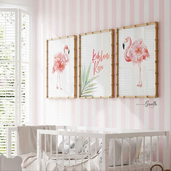 Blush Flamingo Botanical Wall Art Prints, Soft Tropical Nursery Gallery Decor - Walmart.com