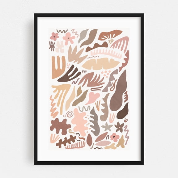 Blush Flora I - Illustration Abstract Boho Minimalist Pastel Modern Art Pattern Geometric Black Framed Wall Art Print 16 x 24 inches