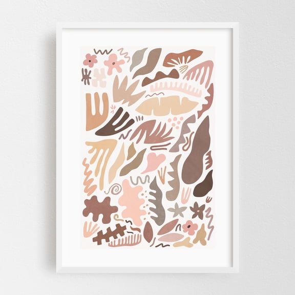 Blush Flora I - Illustration Abstract Boho Minimalist Pastel Modern Art Pattern Geometric White Framed Wall Art Print 16 x 24 inches