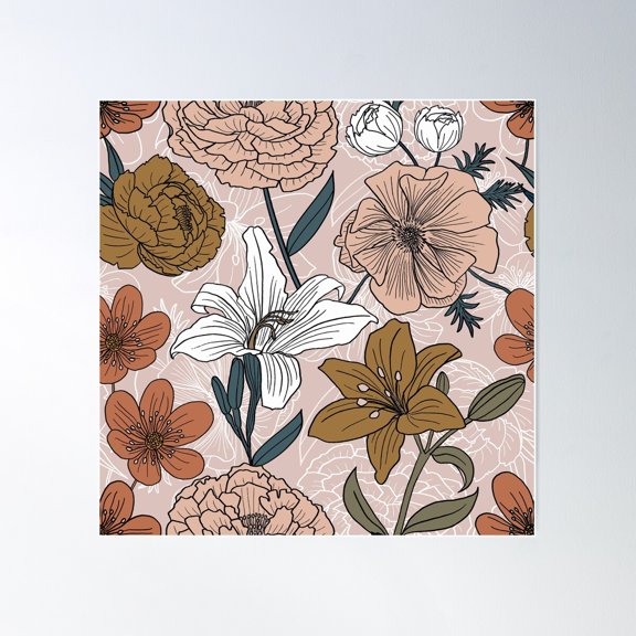 Blush Floral Pattern Poster Wall Art, Modern Wall Decor For Living Room Bedroom, 30x30 UNFRAMED